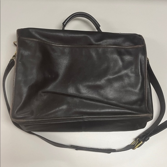 Coach Black Leather Briefcase w/ strap - vintage vibes brass metal /  preowned - Picture 2 of 14